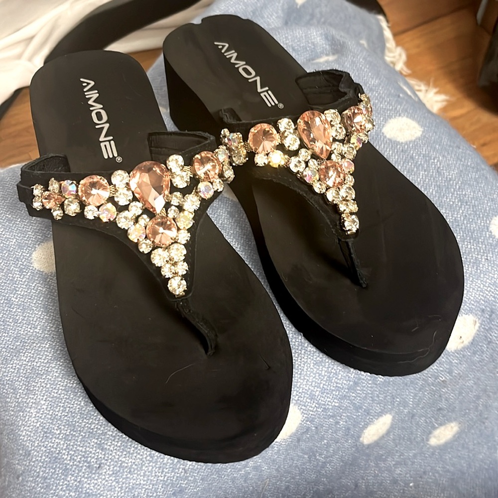 Aimone bejeweled wedge Flip Flops 9